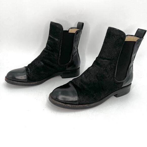 Clarks x Orla Kiely Ponyhair Chelsea Boots Black Leather Booties - Picture 1 of 12